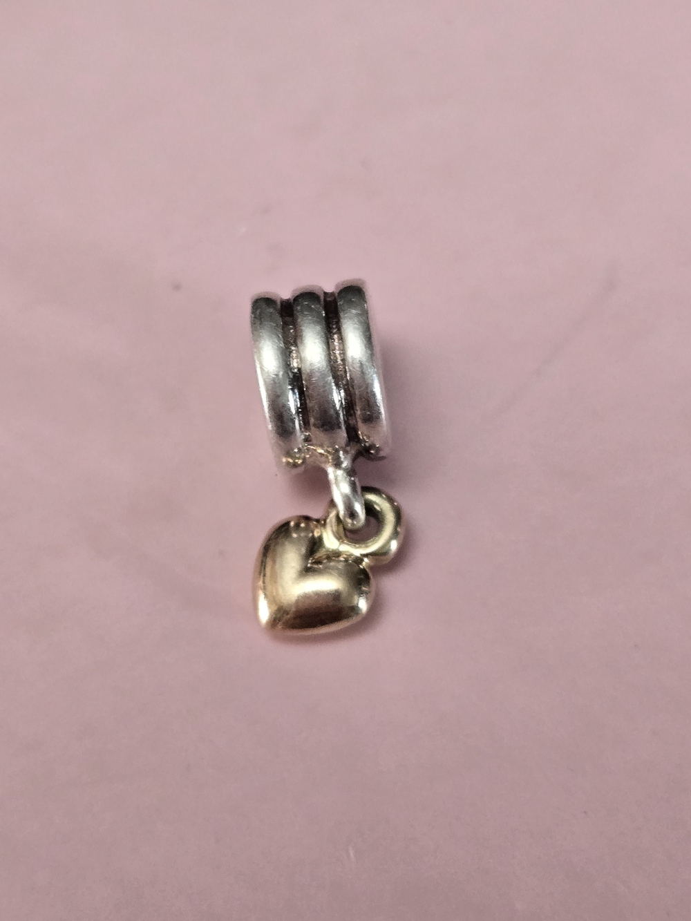 Pandora Silver Triple-Loop Charm with Gold Heart Drop